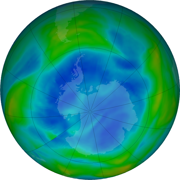 Antarctic ozone map for 16 August 2022